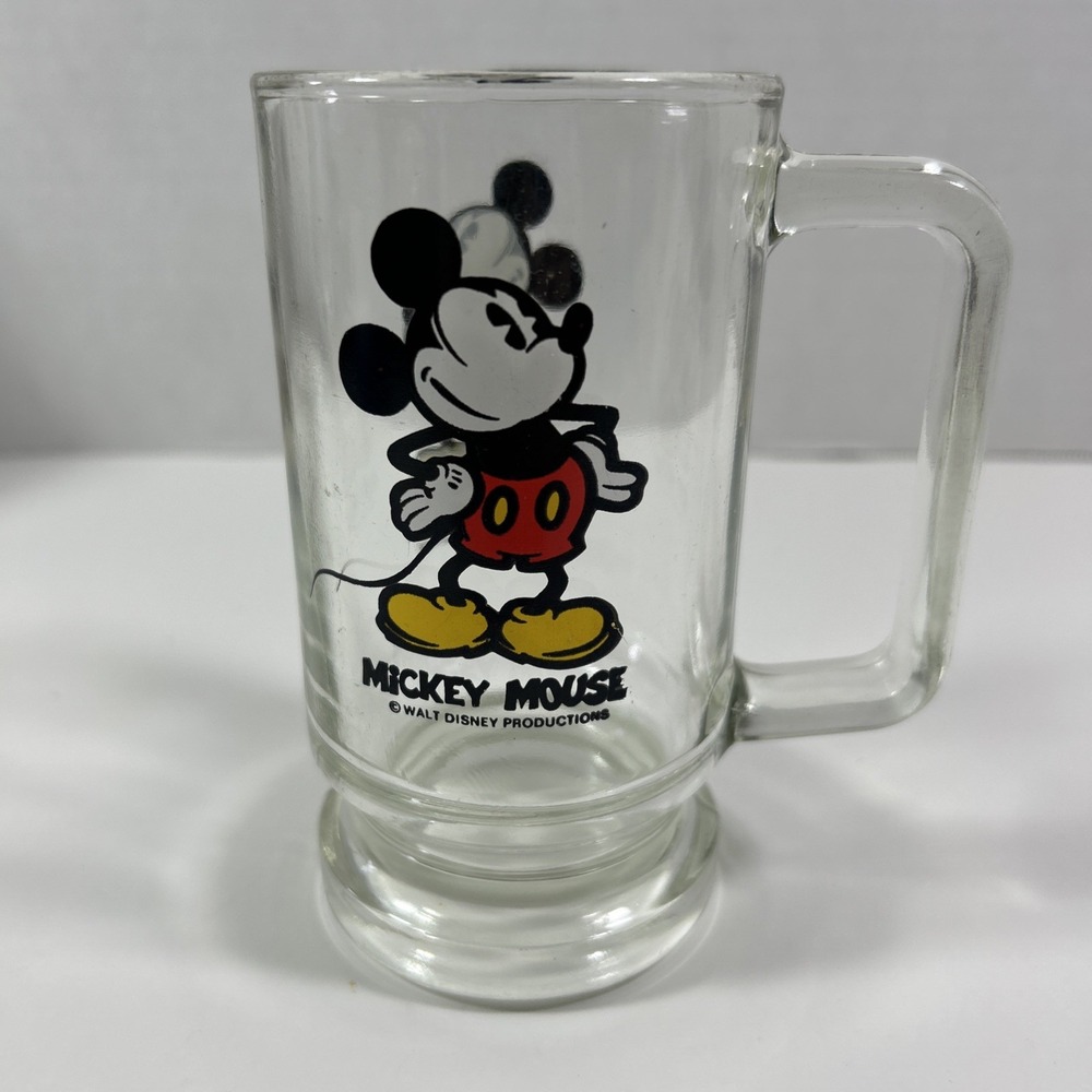 Walt Disney Productions Mickey Mouse Beer Mug Glass With Handle Vintage